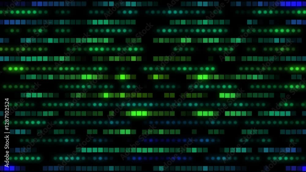 Wall mural digital squares and circles glowing crawl 4k loop features squares and circles in various green hues