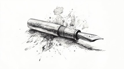 Illustration of a simple fountain pen.　Writing utensils.