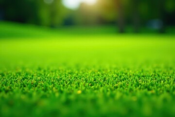 Naklejka premium Close-up of short, textured grass on a putting green , grass, macro, golf
