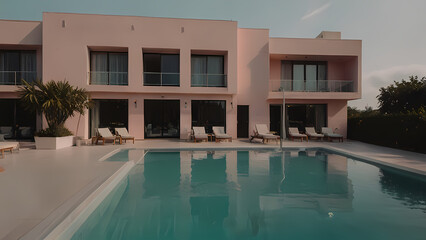 Fototapeta premium Stylish Hotel with Outdoor Pool – Minimalist Art
