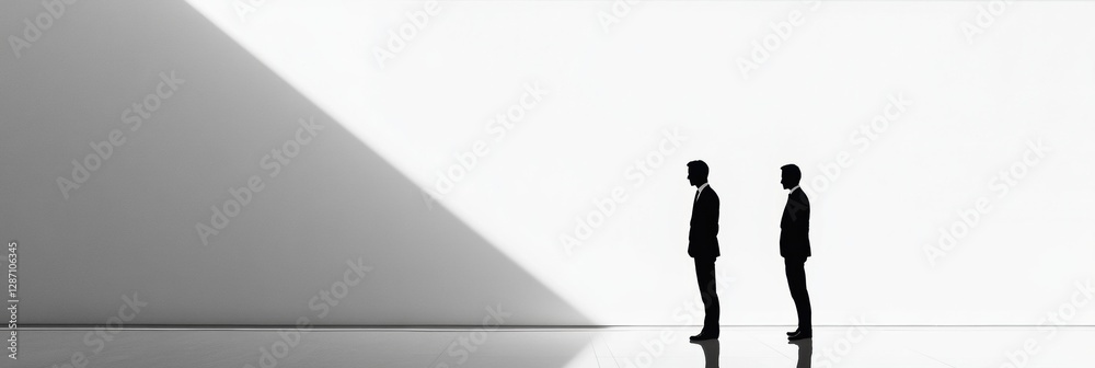 Aufkleber two men standing in silhouette against a bright wall during daylight, creating a strong contrast of 