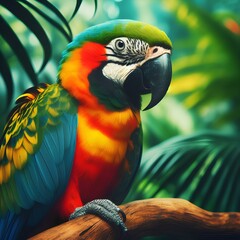 Fototapeta premium A beautiful parrot sits on a branch