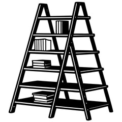 Furniture Ladder Shelf Vector Illustration – Clipart, Cartoon, and Line Art Design, Vector illustration of a furniture ladder shelf in clipart, cartoon, and line art styles.