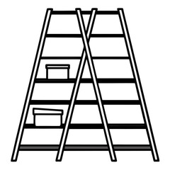 Furniture Ladder Shelf Vector Illustration – Clipart, Cartoon, and Line Art Design, Vector illustration of a furniture ladder shelf in clipart, cartoon, and line art styles.