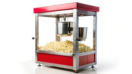 Popcorn Machine, Red, Stainless Steel, White Background