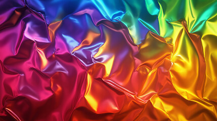 Vibrant rumpled holographic foil texture with rainbow colors for creative design