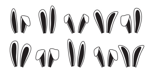 Easter bunny ear, rabbit mask, cute hare character, cartoon animal ears costume, spring funny pet set isolated on white background. Simple vector illustration