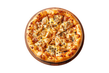 Delicious Chicken Pizza on Wooden Board