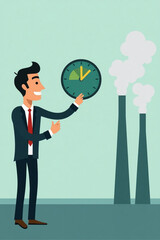 Obraz premium Businessman Turning Carbon Dioxide Knob to Minimum Position vector::9, reducing CO2 emissions and controlling environmental impact