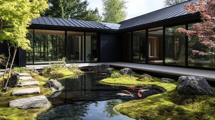 Modern House with Koi Pond and Zen Garden