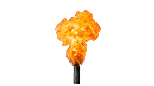 Bright fiery torch flame isolated on a transparent background