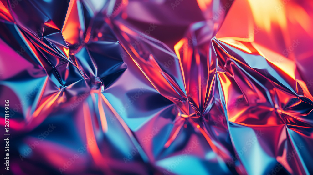 Poster vibrant rumpled tin foil texture with sharp edges and dynamic colors for design projects