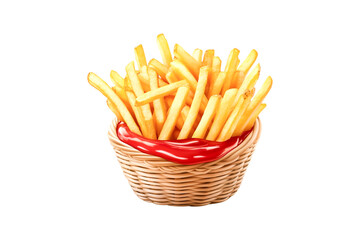 Golden French Fries in a Basket with Ketchup Delicious Snack