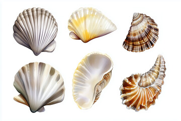 Fototapeta premium Set of Watercolor seashells, sea. Illustration clipart isolated on white background.
