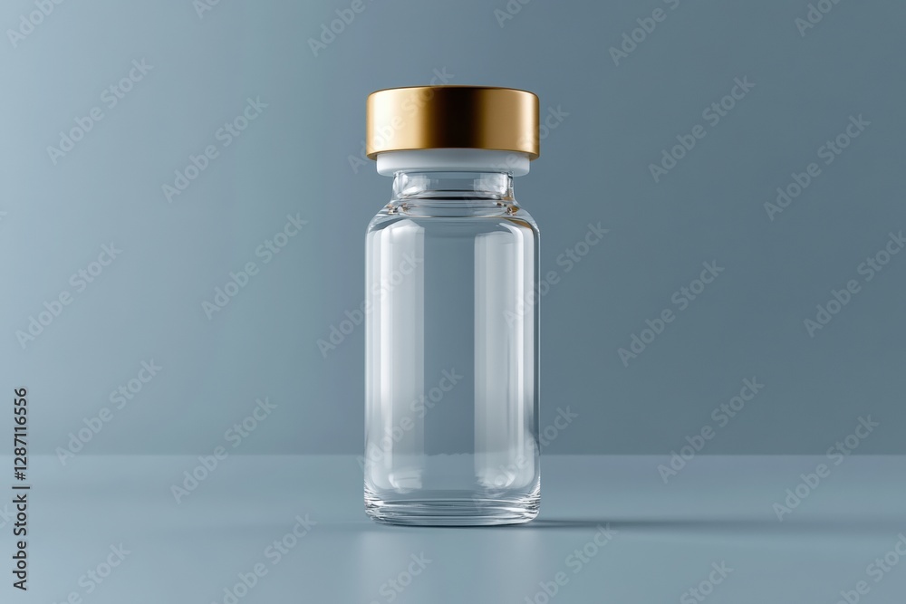 Fototapete Glass vial with golden cap displayed on a smooth surface in a minimalist setting under soft lighting. Generative AI
