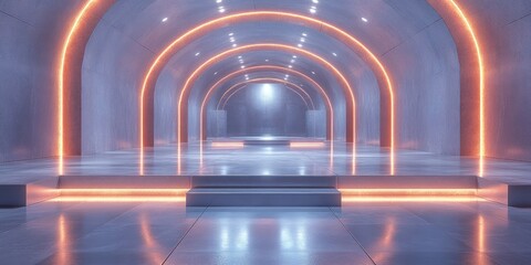 Obraz premium Neon Archway: Futuristic Corridor Illumination