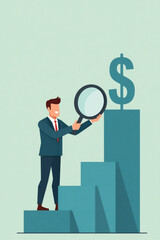 Businessman Using Magnifying Glass to Select Best Building for Company Expansion and Growth