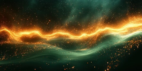 Obraz premium Celestial Wave: A Symphony of Golden Light and Emerald Darkness