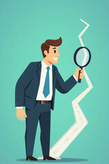 Businessman Using Magnifying Glass to Track Money Trail vector::9, navigating path to financial success and company growth