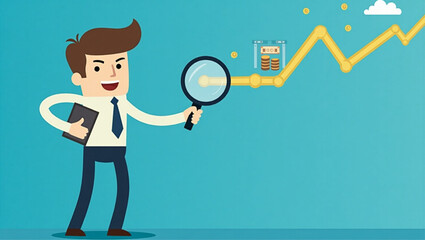 Businessman Using Magnifying Glass to Track Money Trail vector::9, navigating path to financial success and company growth