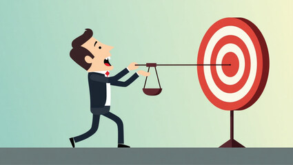 Businessman Using Newton's Cradle to Hit Target vector::9, making impact and achieving success through focused efforts