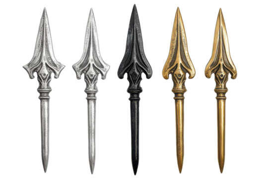 spearhead collection image, showcasing historical artifacts, weapon details, and blurred metallic elements.