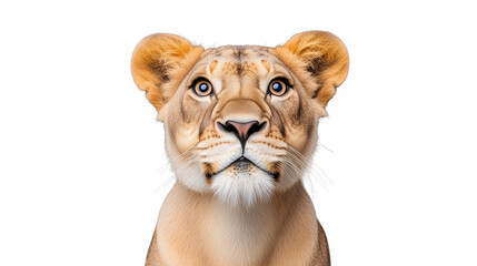 Obraz premium Closeup of a lioness with focused gaze and neutral expression on a transparent background