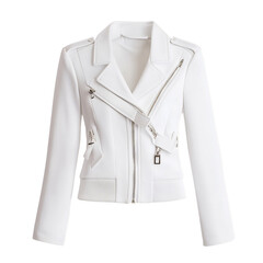 White Leather Jacket with Zipper Closure Isolated on Transparent Background