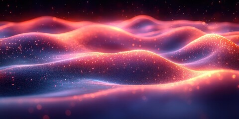 Obraz premium Abstract Glowing Landscape: A Digital Art of Shimmering Waves and Radiant Hues