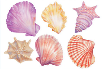 Fototapeta premium Set of Watercolor seashells, sea. Illustration clipart isolated on white background.