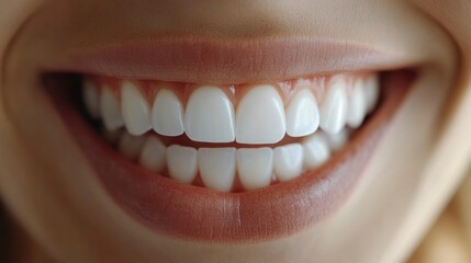 Fototapeta premium Close-Up of Healthy White Teeth with Bright Enamel Highlighting Evenness and Radiance for Dental and Aesthetic Use