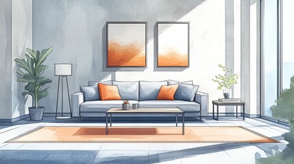 Fototapeta premium Modern Living Room Interior Design Sketch