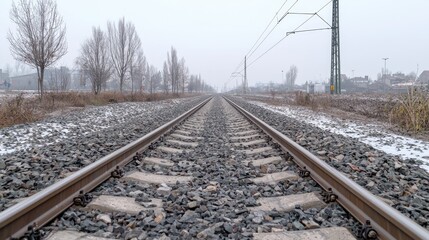 Fototapeta premium Winter Train Tracks Perspective View