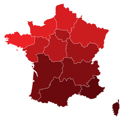 Obraz premium France Maps with Red Monochrome Color for District Borders Europe Country
