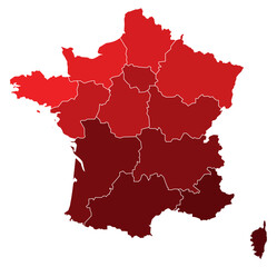Obraz premium France Maps with Red Monochrome Color for District Borders Europe Country