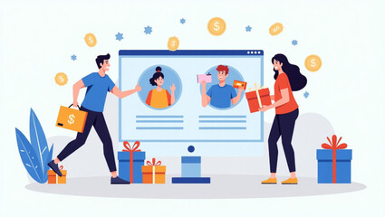 Customers Enjoying Cash Back Rewards and Loyalty Gifts from Online Shopping
