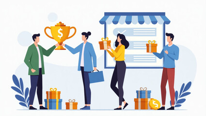 Customers Receiving Rewards and Gifts Through Cash Back Loyalty Program for Online Shopping Purchases