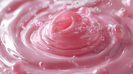 Close-Up of Pink Liquid Splash with Bubbles and Ripples in Motion