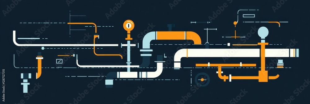 Leinwandbilder Visual representation of gas pipeline networks depicting flow and connections in an urban environment. Generative AI