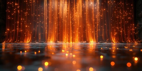 Luminous Stage Curtain: A Glowing Backdrop of Orange and Gold
