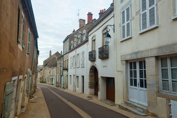 Cityscape of French town Bligny-sur-Ouche with old streets and medieval buildings
