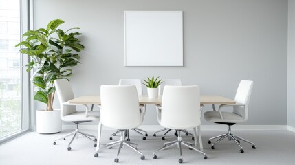 Modern Meeting Room Mockup, Empty Conference Table, Blank Canvas, Office Space, Ideal for Presentation,  Background