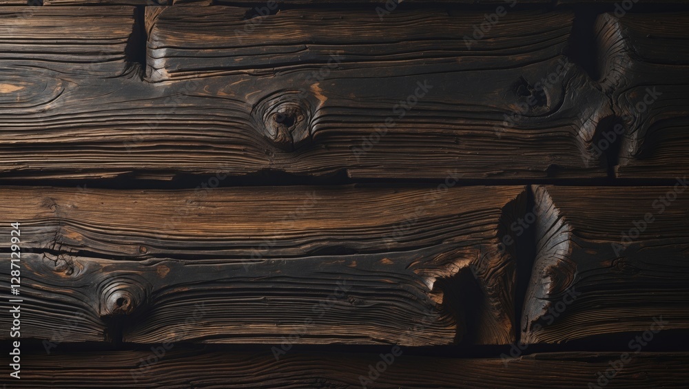 Fototapete Dark rustic wood texture background featuring natural grooves and patterns ideal for use in design projects, posters, banners, or brochures.