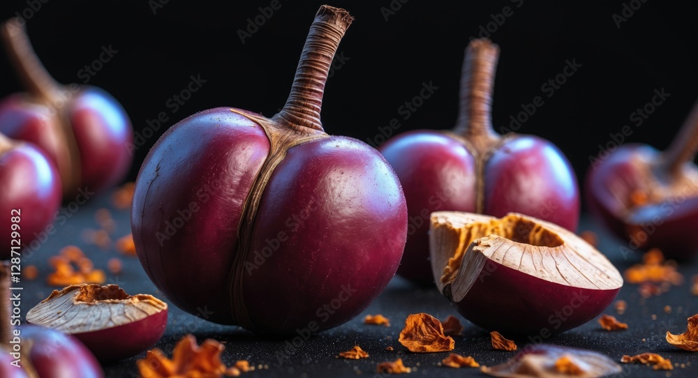 Poster glossy kidney chestnuts arranged artistically on a dark background showcasing their smooth texture a