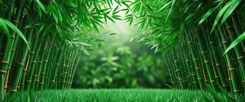 Poster Lush Green Bamboo Leaf Texture Creating a Tranquil Natural Background for Relaxation or Design Use