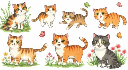 Fototapeta premium Whimsical Cats Illustrated: Playful and Artistic Feline Designs for Creative Projects