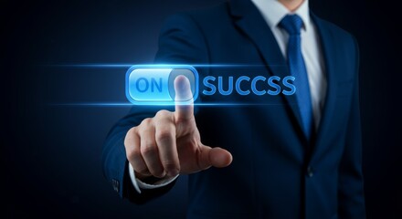 Activating Success, A Businessman's Touch in Shades of Strategic Blue