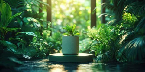 Serene Green Oasis: A Lush Indoor Jungle with a Potted Plant