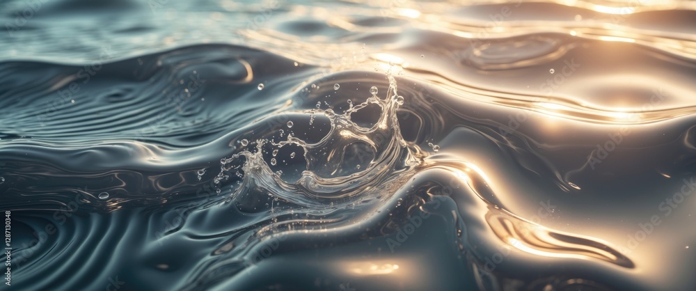Aufkleber serene dark water surface texture with ripples and splashes illuminated by sunlight ideal for cosmet