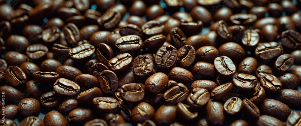 Poster scattered roasted coffee beans textured background showcasing their rich color and natural variation